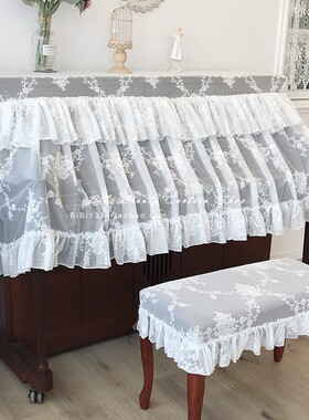 原创白色浪漫洛丽塔荷叶边风情防尘立式钢琴罩全罩钢琴套量身定制