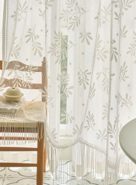 23年新品半透光半屏摇曳流苏窗帘纱帘落地田园客厅阳台梦幻窗纱