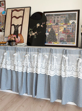免打孔日式棉麻蓝格遮丑门帘