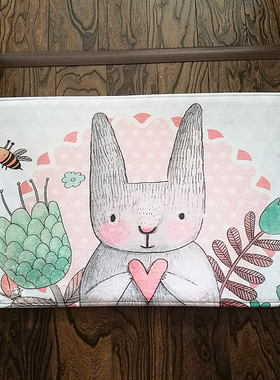 日韩款涂丫卡通兔子姑娘加厚法兰绒厕所门厅床前镜前防滑地垫门垫