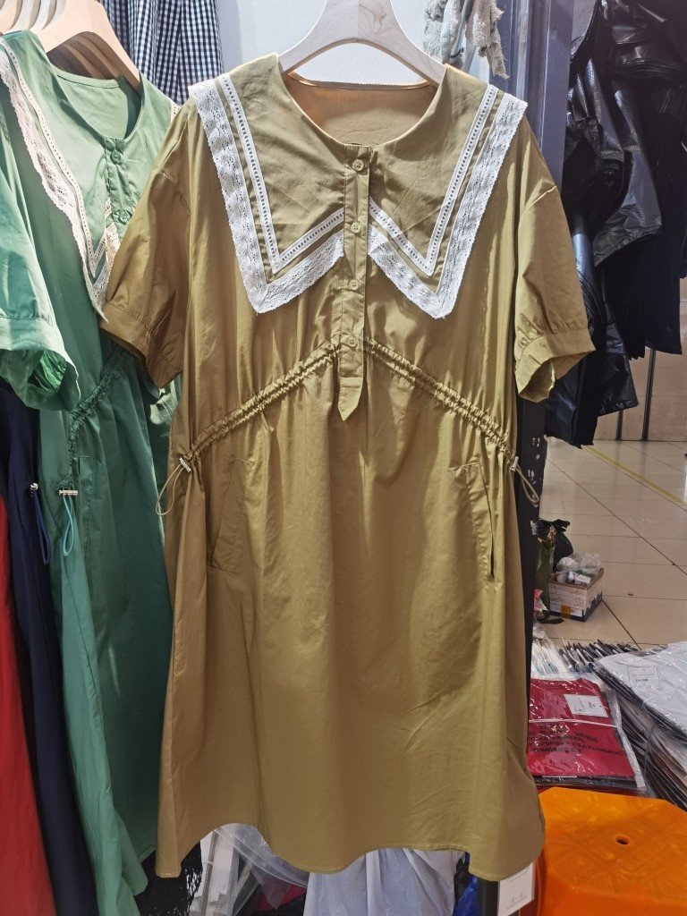 特价欧洲站夏季新款森系海军风设计感娃娃领连衣裙女大码宽松裙潮