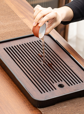 茶盘家用轻奢现代小型沥储水式茶台功夫茶具竹茶海简约干泡台托盘