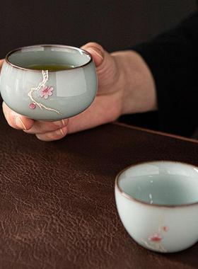 轻奢官窑主人杯个人专用单杯功夫茶杯高端家用哥窑茶具喝茶品茗杯
