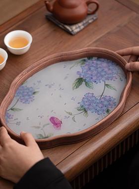 绣球花茶盘家用干泡台茶托盘茶海托盘茶具配件茶道配件茶盘家用