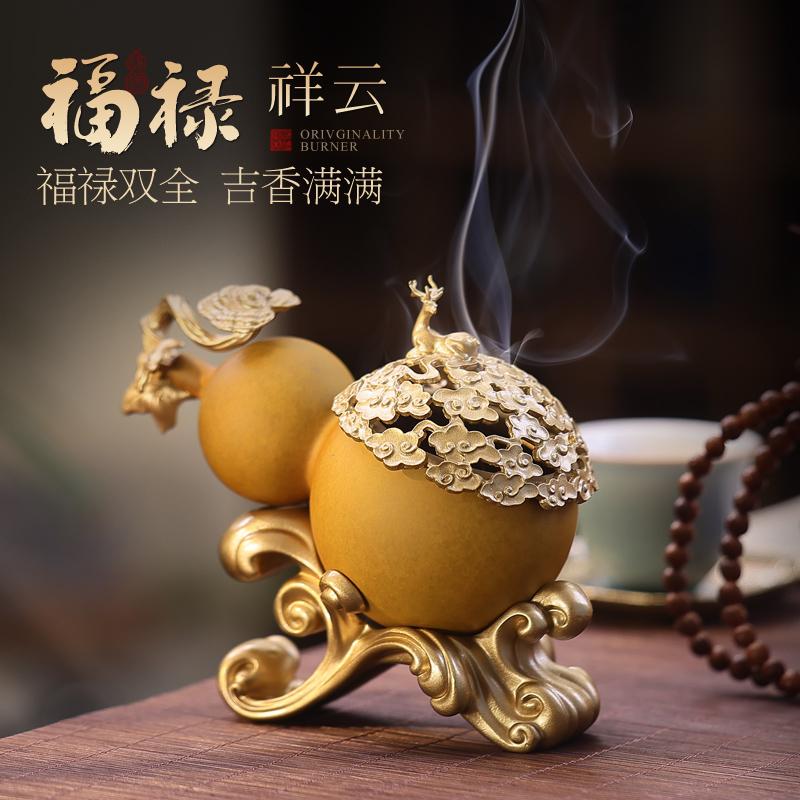 功德坊葫芦全铜盘香炉礼品摆件
