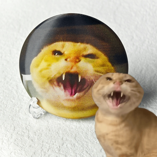 耄耋哈气光栅徽章 叮咚鸡哈基米 可爱圆头橘猫 58mm渐变吧唧