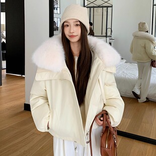 冬季新款大毛领高级感仿鹿皮绒棉衣女小个子短款羽绒棉服宽松外套