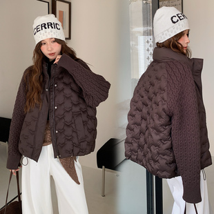 冬季新款小个子短款羽绒棉服女加厚立领针织拼接保暖棉袄舒适外套
