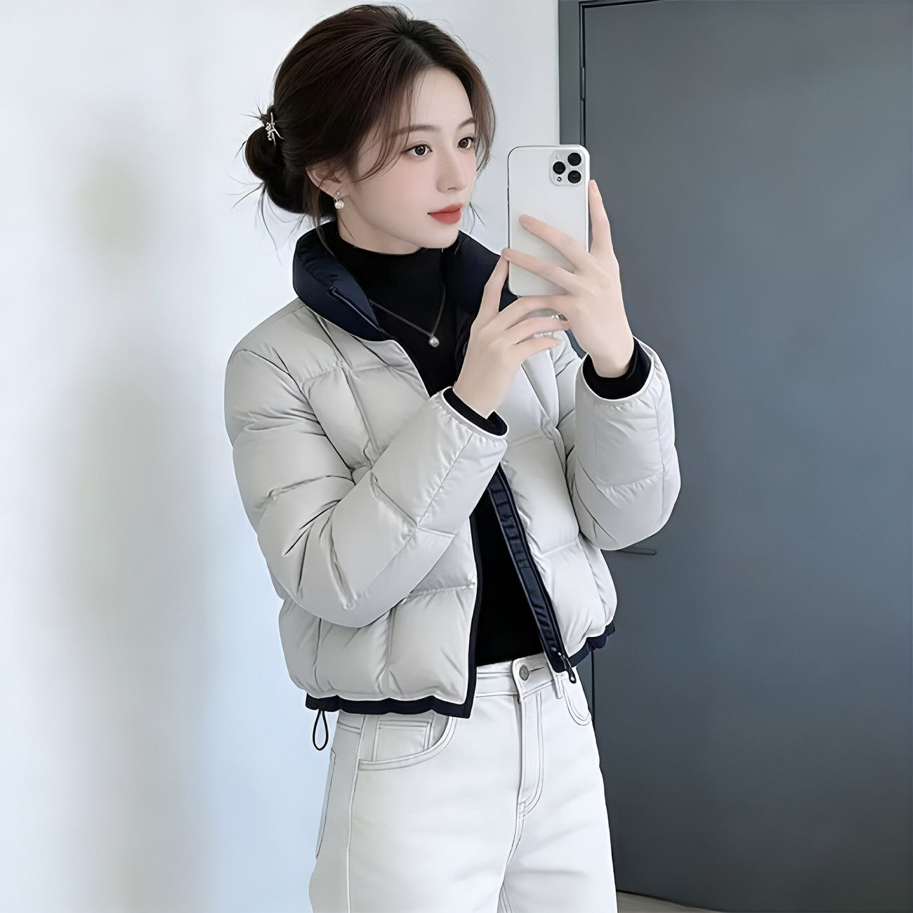 2026新款羽绒棉服女短款撞色拼接保暖立领棉衣小个子时尚冬季外套