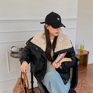 翻毛领棉衣夹克 羊羔毛羽绒棉服冬季 2025新款 百搭小羊皮棉衣女短款
