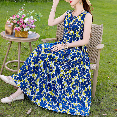 棉绸连衣裙女高级感背心吊带裙夏