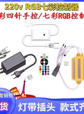 七彩跑马流水二针四针十六彩户外防水工程插头RGB220V灯带控制器