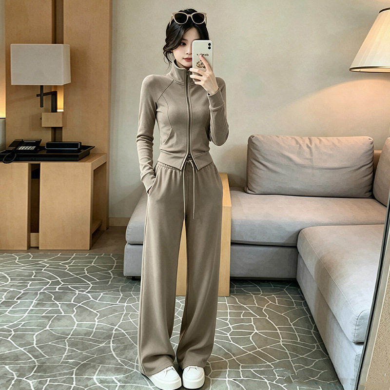 秋冬加绒显瘦卫衣阔腿裤套装女