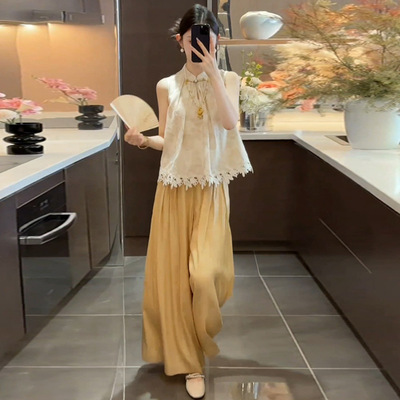 新中式国风背心马甲套装女夏季