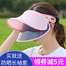 空顶面罩帽子女夏天防晒帽遮脸防紫外线遮阳帽带防护韩版潮太阳帽
