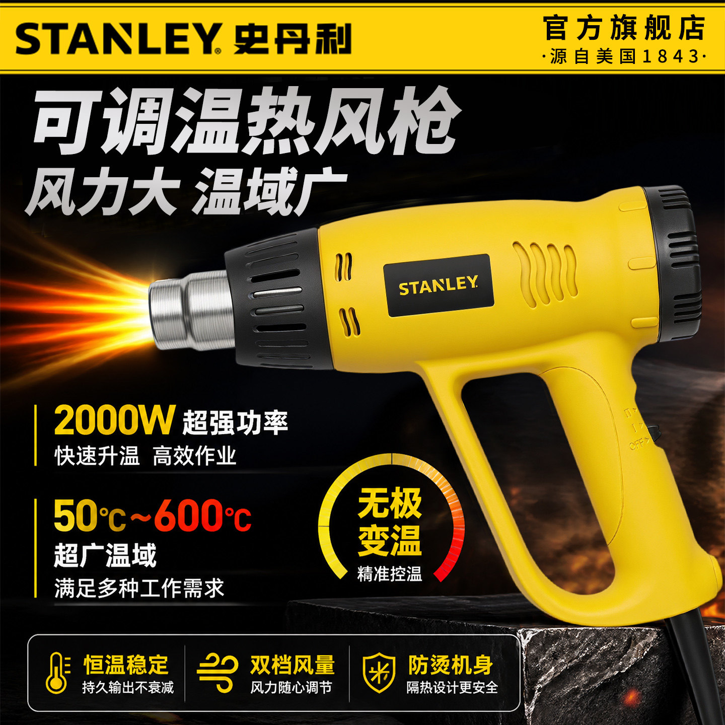 史丹利热风枪2000W功率无极变温