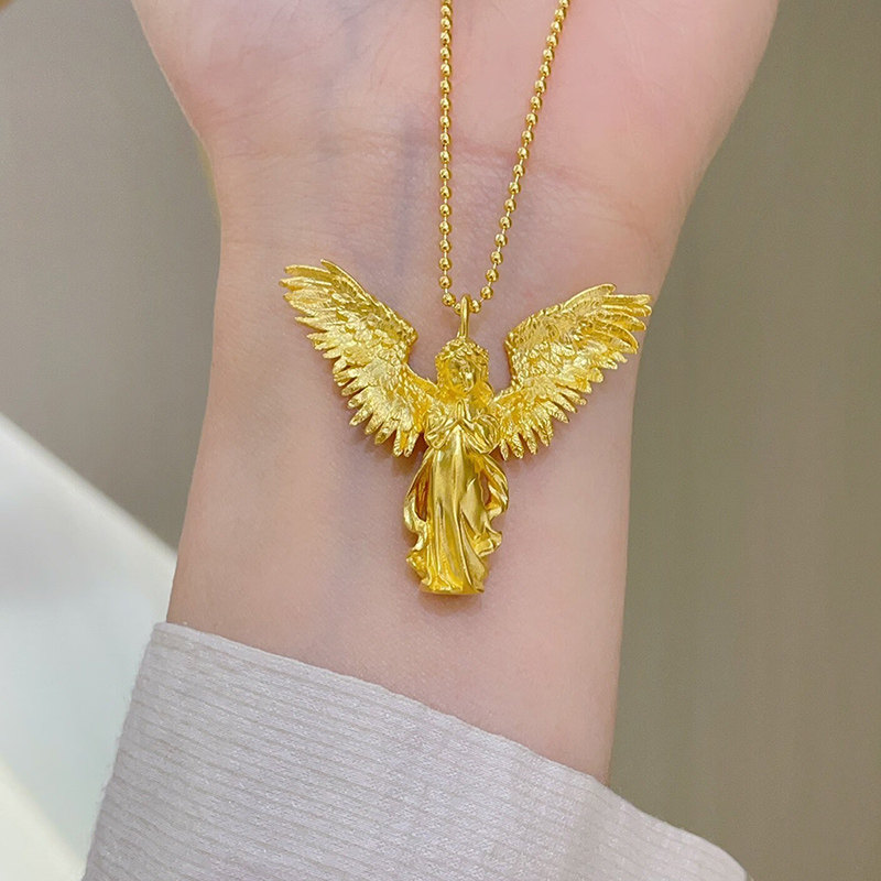 深圳水贝祈祷女神黄金吊坠足金999守护天使纯金挂坠节日送礼