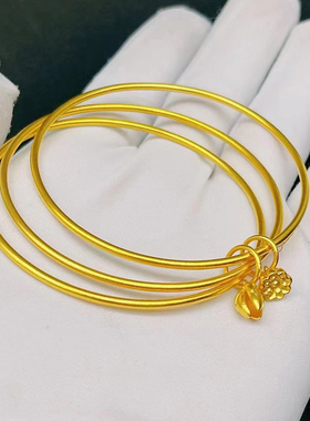 深圳水贝足金999黄金手镯三生三世莲蓬素圈镯子纯金手串婚嫁送礼