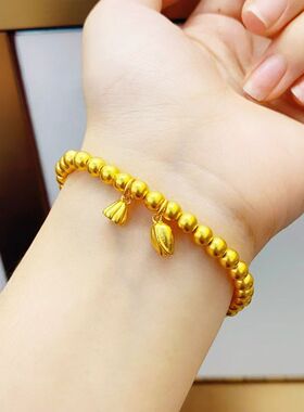 深圳水贝黄金两世欢手链古法传承足金999百搭莲蓬手串送女友爱人