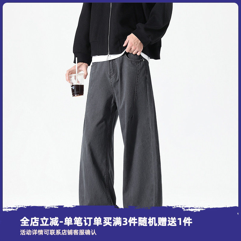 COOLJU裤局子男女生美式Vintage洗褪色布休闲直筒宽松纯棉工装裤