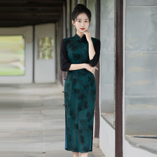 长款旗袍新中式改良年轻款复古国风少女小个子日常春秋优雅修身裙