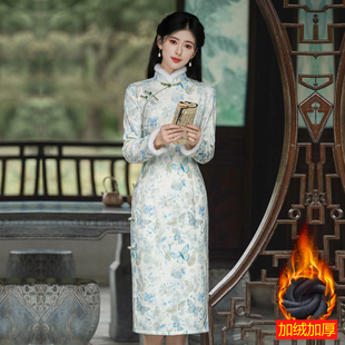 新中式加绒旗袍女年轻款优雅改良国风少女高端日常加厚保暖中长款