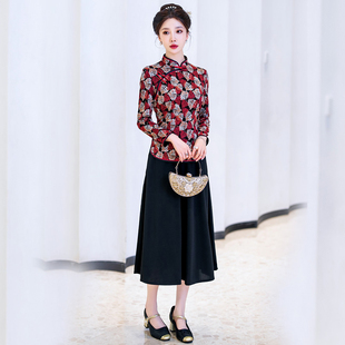 新款旗袍式小上衣复古中国风中年女日常妈妈大码改良修身汉服唐装