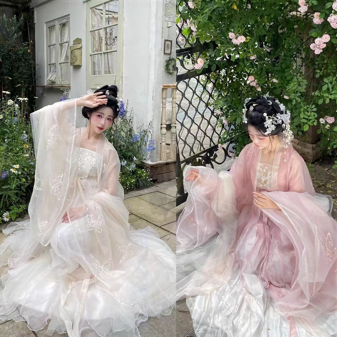 蝴蝶刺绣小桃仙花瓣裙汉服山海记