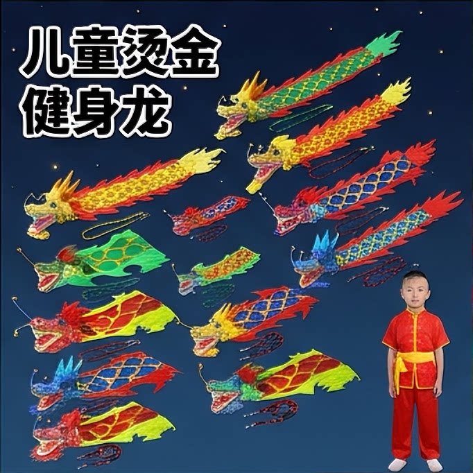 初学者儿童广场舞健身龙彩带龙带灯甩龙空竹龙舞狮龙抖龙飘带运动