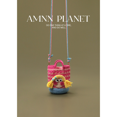 AMNN 彩色撞色拼接毛茸茸小女孩毛线针织包小众卡通手机斜跨小包