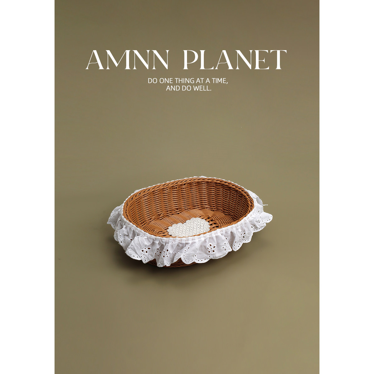 AMNN 爱心蕾丝花边编织收纳筐创意小众春季野餐郊游露营置物筐