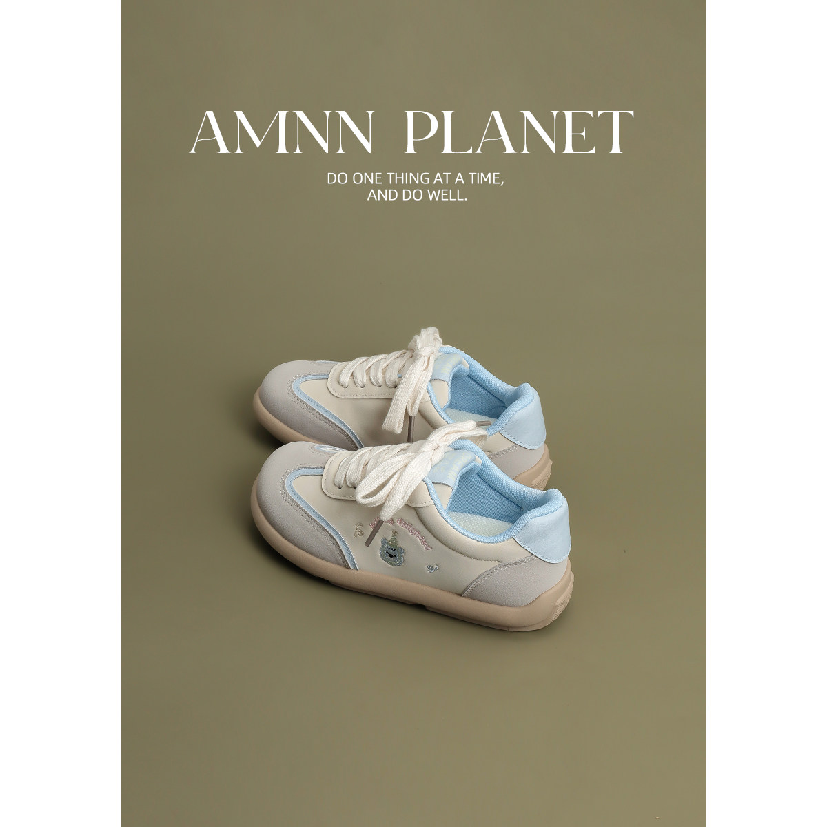 AMNN 美拉德小熊板鞋女2025新款春季百搭chic厚底休闲泡芙小白鞋