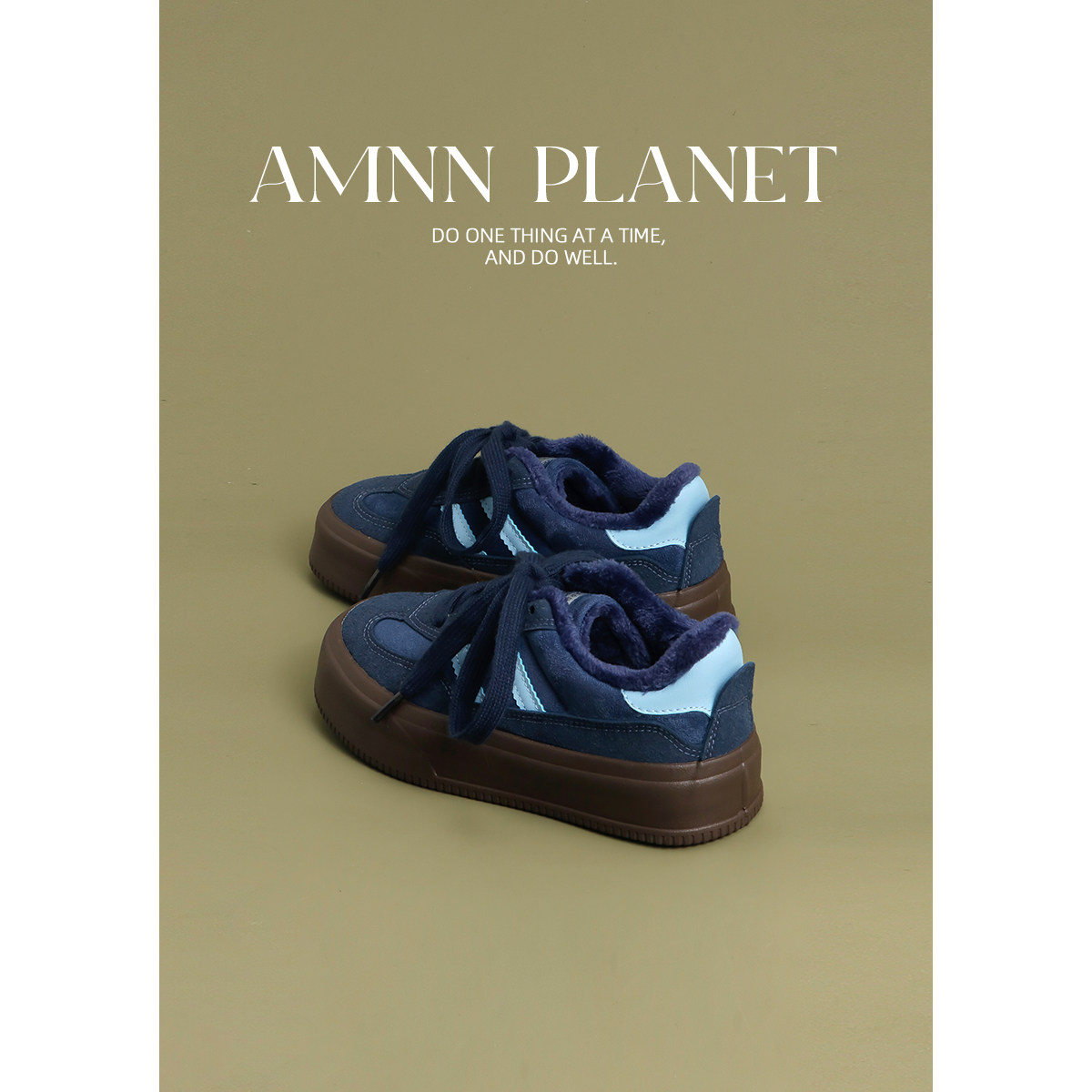 AMNN 清仓加绒厚底德训鞋女韩版复古百搭ins潮保暖运动休闲板鞋子