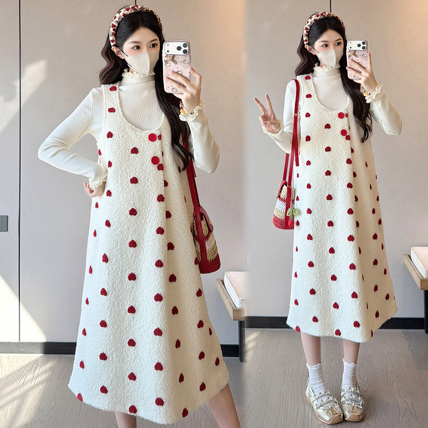 孕妇连衣裙套装秋冬季新款宽松背带裙显瘦收腰A字裙时尚韩版裙子