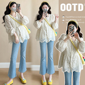 上衣女洋气减龄韩式 孕妇装 方领娃娃衫 孕妇春装 宽松小个子春秋衬衫