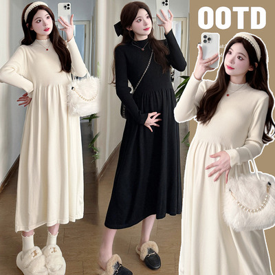 孕妇装秋冬款显瘦针织法式连衣裙