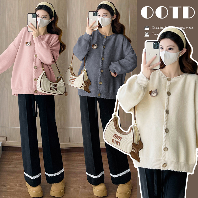 孕妇装毛衣秋冬新款针织开衫套装
