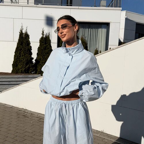 欧美休闲运动服女春秋宽松立领短款拉链式开衫外贸阔腿长裤两件套