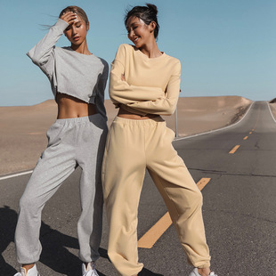 卫衣套装女春秋外贸时尚洋气时髦短款上衣欧美ins跨境休闲长裤潮