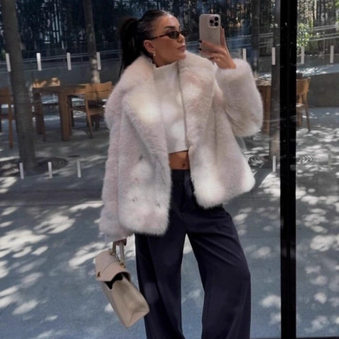 欧美风高级感仿皮草毛毛大衣女跨境外贸保暖宽松秋冬外套fur coat