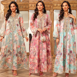 迪拜旅行穿搭服饰长袖连衣裙中东阿布扎比土耳其袍子宽松长袍女装