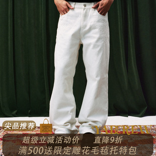 YADcrew立体压花巴洛克石雕立体压花复古街头男女白色做旧牛仔裤