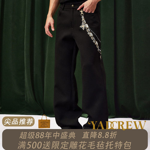 YADcrew免烫链条刺绣宽松美式复古长裤直筒西裤潮流休闲裤子