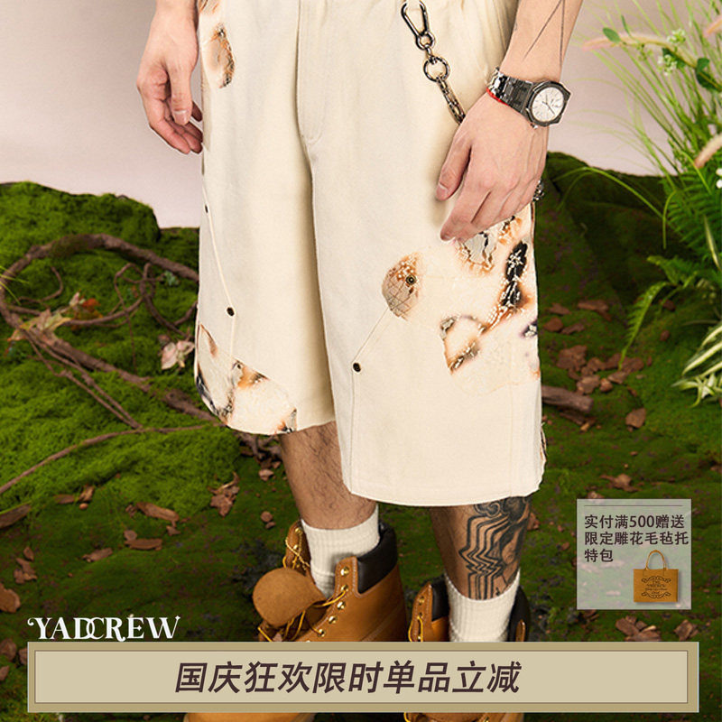 YADcrew亚德鲁 火焰蕾丝美式短裤潮牌宽松男女个性高街休闲五分裤图片