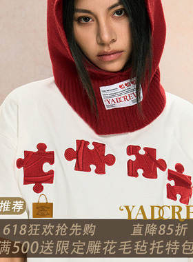 YADcrew亚德鲁 拼图立体纹理绣花短袖新款潮流百搭休闲情侣T恤夏