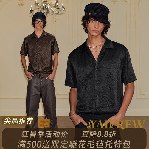 YADcrew巴洛克刺绣百分百醋酸优雅褶皱老钱新贵极简松弛衬衫