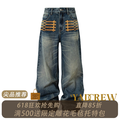 YADcrew复古宫廷刺绣宽松牛仔裤