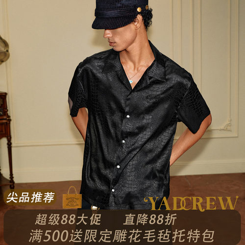 YADcrew仿丝绸垂感宽松短袖衬衫