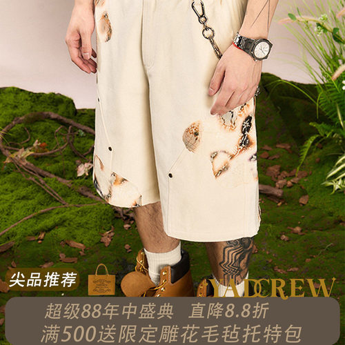 YADcrew亚德鲁 火焰蕾丝美式短裤潮牌宽松男女个性高街休闲五分裤