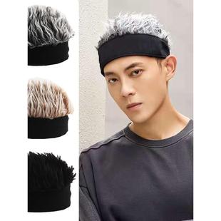带头发的帽子男头发帽子一体真假发男连帽头发时尚冬季扎头发地主